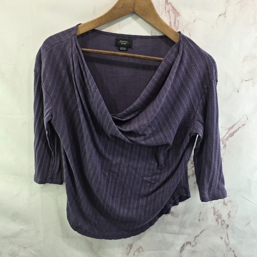 Anthropologie Shirt Womens XS Purple Deletta Lavender Cowl Crop Half Sleeve